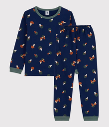 Petit Bateau - Pyjama en molleton - Bleu médiéval / champignons