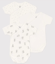 Petit bateau - Lot de 3 bodies croisés manches courtes - Lapin