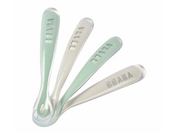 Béaba - Set de 4 cuillères 1er âge en silicone - Velvet Grey/Sage Green