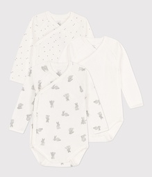 Petit bateau - Lot de 3 bodies croisés manches longues - Lapin