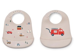 LIEWOOD - Lot de 2 bavoirs en silicone Tilda - Emergency vehicle / Sandy