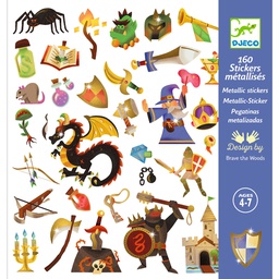 DJECO - Lot de 160 stickers Métallisés - Médiéval fantastique - 4 à 7 ans