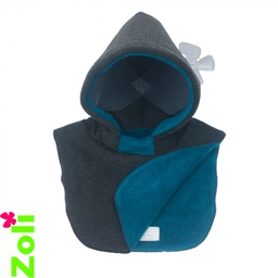 Zoli - Capuchon bébé polaire - 6/24 mois - Gris anthracite/Bleu pétrole