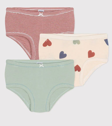 Petit Bateau - Lot de 3 culottes en coton - Lignes et coeurs rouges et verts