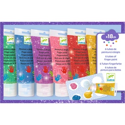 DJECO - 6 tubes de peinture à doigts - Paillettes