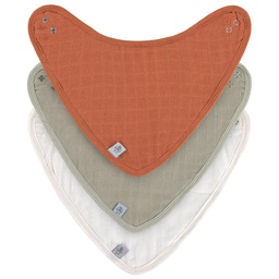 Lassig - Lot de 3 bandanas en mousseline de coton - Rust/Olive/Milky