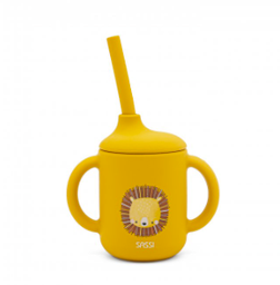 Sassi - Tasse d'apprentissage avec paille en silicone - Lion