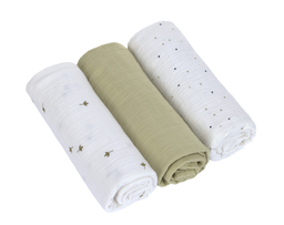 Lassig - Langes bio coton (3 pcs) 85 x 85 cm - Feuilles, olive