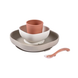 [913591] Béaba - Coffret repas en silicone - Terracotta