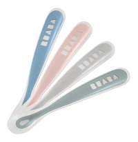 Béaba - Set de 4 cuillères 1er âge en silicone - Bleu/rose/gris/vert